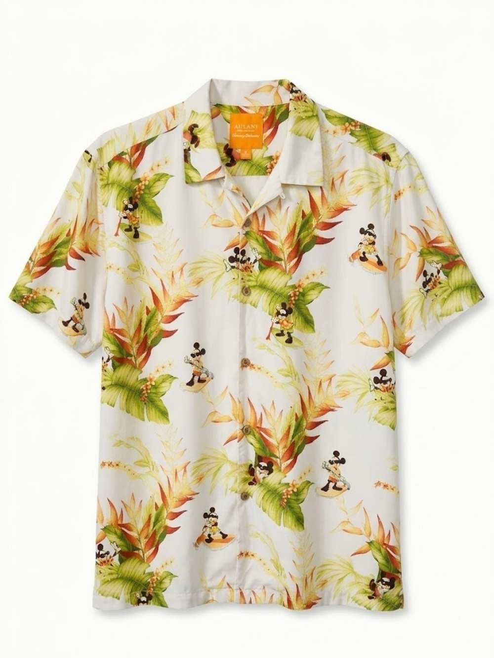 Disney Parks Tommy Bahama 100% Silk Surfing Tropical Hawaiian Mickey Mouse Large